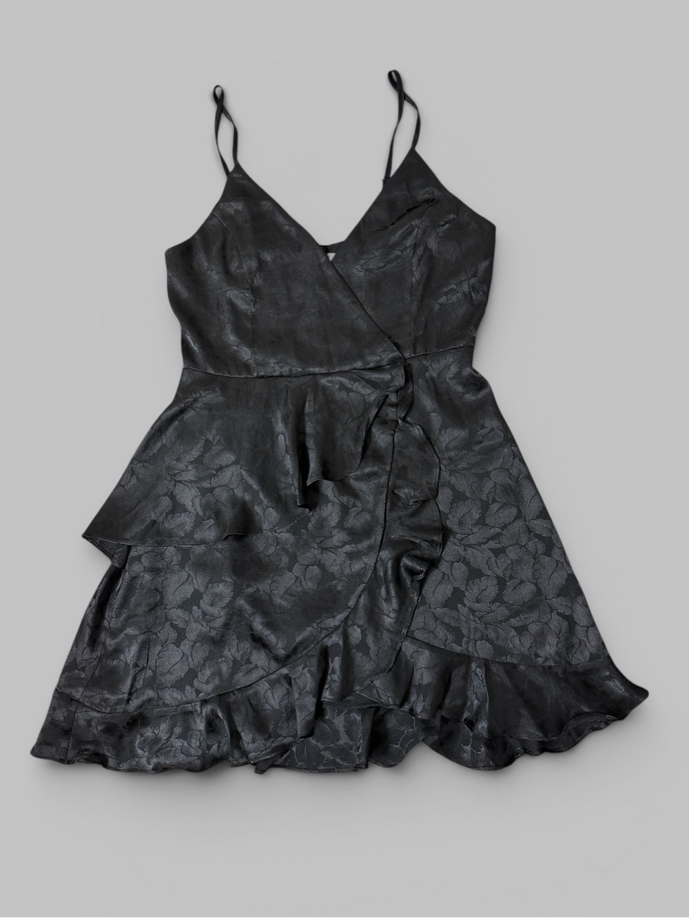 Altar'd State Jacquard Black Floral Spaghetti Strap Mini Dress